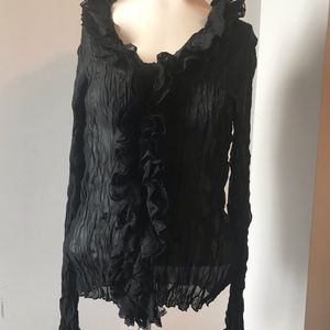 Designer Black long sleeve gothic ruffle shirt